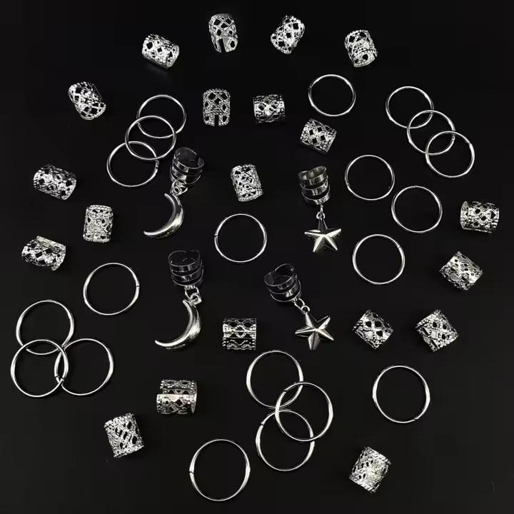 Anillos Para Dreads De Metal Estilo Fashion Con Combinación De Estrellas Y Luna 44 Piezas Adecuados Para Mujeres Y Niñas Para Vacaciones Y Ramadán - 1