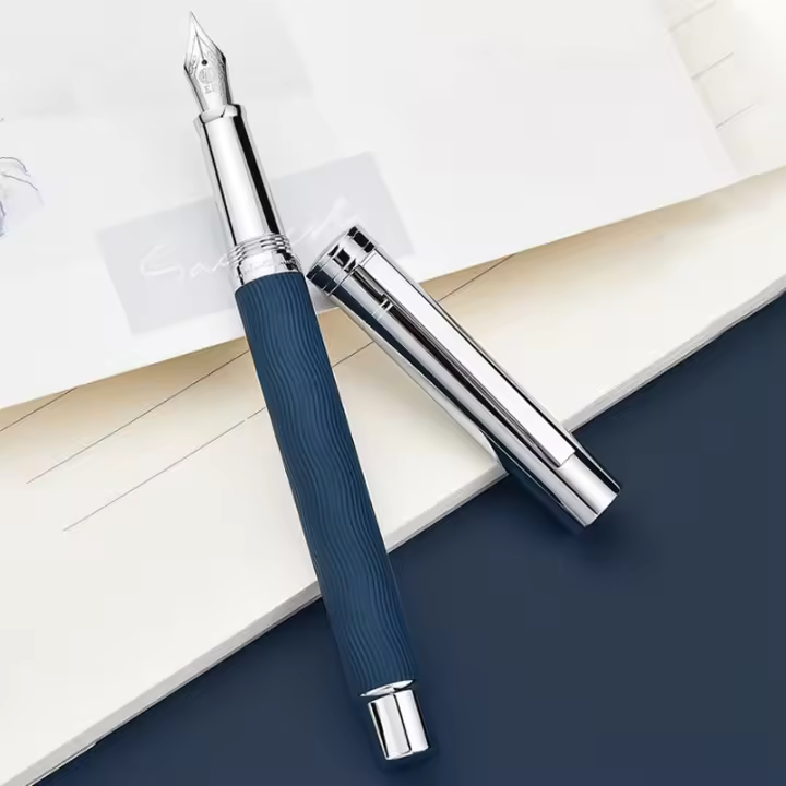 HongDian 1843 Pluma Fuente De Acero Inoxidable Con Patrón Ondulado Regalo Estilo Elegante Con Nibs EF F Estación De Trabajo - 1