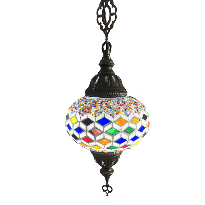 Lámpara turca de techo con mosaico multicolor – Cristal artesanal colgante - 1