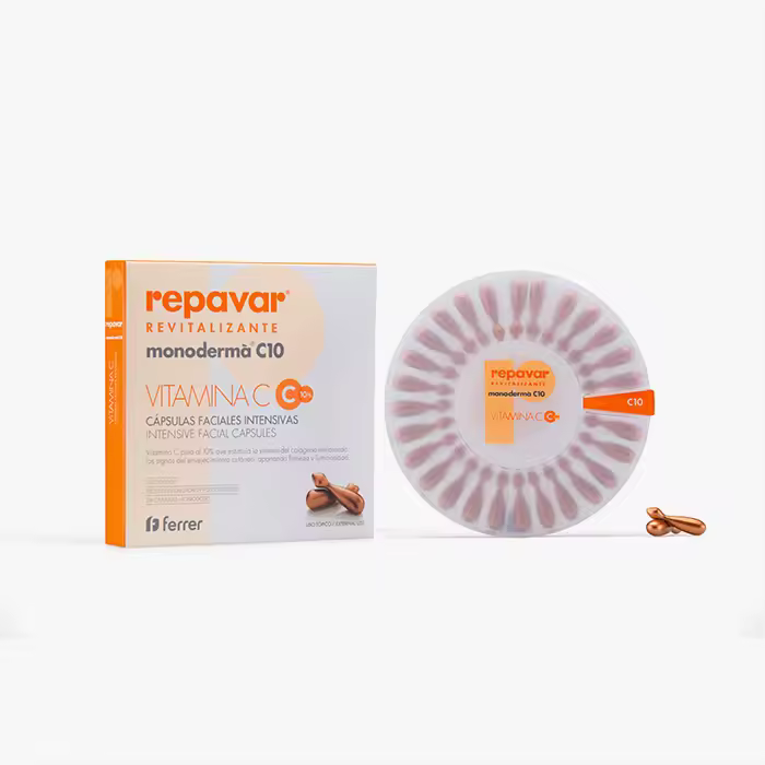 Repavar Revitalizante Cápsulas Faciales Intensivas Monoderma Elaboradas con Vitamina C - Tratamiento Antimanchas y Antienvejecimiento - 28 Cápsulas Monodosis - 1