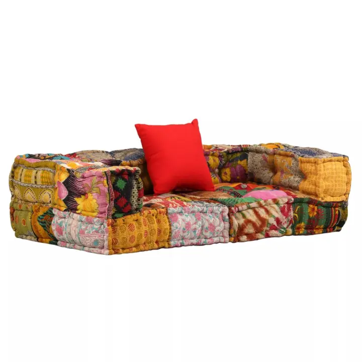 vidaXL Puf modular de 2 plazas de tela patchwork - 1