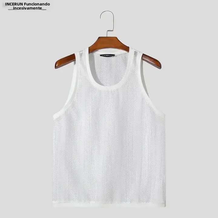 Camiseta De Hombre Para Verano Con Transparencia Y Malla Sin Mangas Estilo Casual Streetwear Moda 2024 Tallas S-5XL INCERUN - 1
