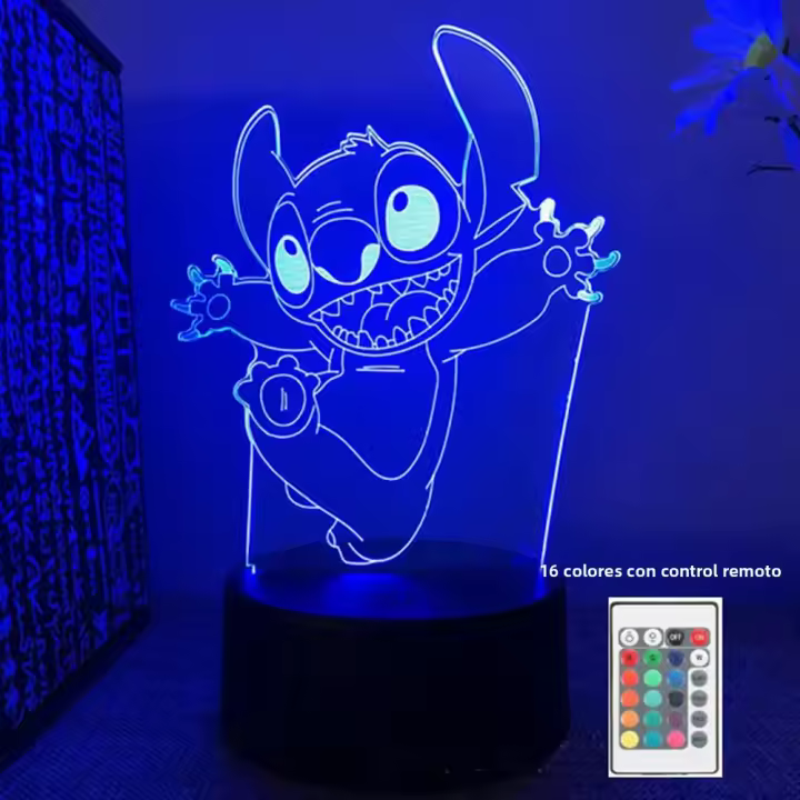 Lámpara De Noche LED 3D Stitch De Acrílico Para Hogar Y Niños 16 Colores Luz De Mesa Decoración De Cumpleaños Y Día De San Valentín Lámpara De Cama - 1