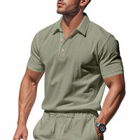 Camisa POLO de manga corta con solapa y botones, informal, de lino, transpirable, estilo británico, de verano para hombre - details 44