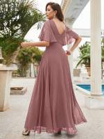 Vestido De Novia Sastre Unithorse Elegante Con Encaje Y Mariposa En Manga Chiffon Para Damas De Honor V-Neck Largo Al Piso - details 10