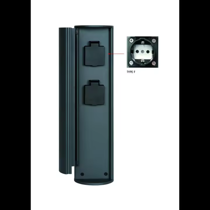 Lucide POWERPOINT - Columna de enchufe exterior – Enchufes con conexión a tierra – Tipo F - Estándar EUR/RUS - Ø 10 cm - IP44 – Antracita - 1