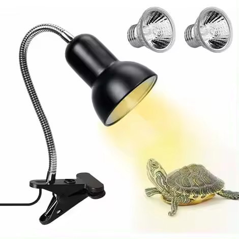 Lámpara de calor para tortugas, 2 bombillas UVA y UVB, 25 W, lámpara de calor para reptiles con soporte, lámpara para terrario con abrazadera giratoria de 360°, iluminación para tortugas, reptiles, anfibios y tortugas - 1
