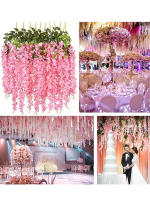 12pcs Wisteria Artificial Enredadera De Flores Rosa Para Decoración De Bodas Y Hogar Valla Colgante De Tela De Seda Para Pared - details 5