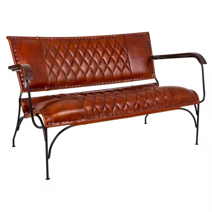 Banco de metal y piel marrón 127x71x76 - 1