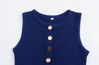 Vestido Midi Tejido De Mujer TRZA Chic Con Botones Dorados Estilo Casual Cuello Redondo Sin Mangas Silueta Recta Talla Media Estación Universal - details 5