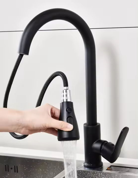 Grifo De Cocina Pull out En Acero Inoxidable 304 Montado En La Plataforma Con Cabezal De Rociador Tapa Fría Y Caliente Tipo De Manillar: Individual - 1