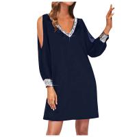 Vestido De Mujer Para Fiesta Noche V-Neck Con Lentejuelas Y Hombros Fríos Vestido Casual De Color Sólido Largo De Rodilla - details 27