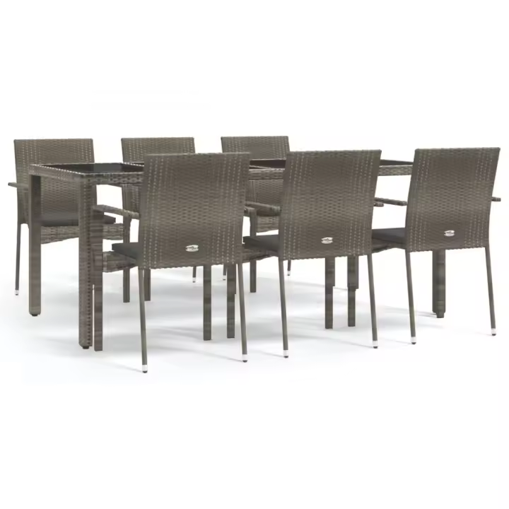 vidaXL Set comedor jardín 7 pzas y cojines ratán sintético gris - 1