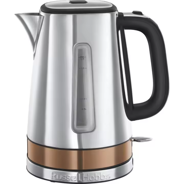 Russell Hobbs Hervidor Luna Copper 24280-70 - acero inoxidable pulido con detalles en cobre , 1,7 l, zona de ebullición rápida, iluminación azul al hervir, filtro extraíble y lavable, 2400W - 1