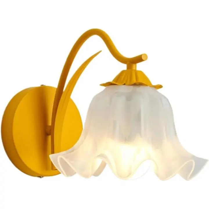 Aplique de pared de flores de vidrio rosa, moderno, nórdico, para pasillo, luz de tocador de baño verde, lámpara de pared vintage blanca para dormitorio, escalera, mesita de noche para niños, sala de estar, casa de campo - 1