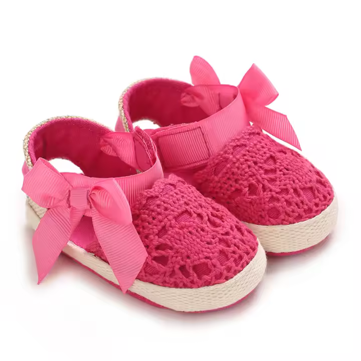 Zapatillas De Verano Para Bebés Niñas 0-18M Con Lazo Casual Sandalias Suave Cómodas Para Primeros Pasos Material Transpirable Tela Y Algodón - 1