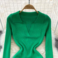 Vestido Largo A-Line Elegante De Cintura Alta Con Escote En V Para Mujer REALEFT Knitted Wrap Vestido De Poliéster Otoño Invierno - details 21