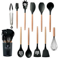 Juego De Utensilios De Cocina De Silicona 12 Piezas Antiadherente Con Mango De Madera Espátula Y Batidor Para Huevo Accesorios De Cocina Ecológicos Y Duraderos - details 4