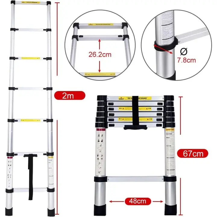 Escalera Plegable Aluminio Material de Alta Calidad y Duradero -Desde 2.0 metros Hasta 4,4 metros - Distintas Alturas Disponibles ,Escalera Telescópica de Aluminio Multiusos EN131 (ES001 3699 4699 6599 7999 8999) - 1