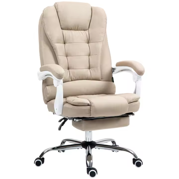 Vinsetto Silla de director de oficina Silla de ordenador con reposapiés Respaldo reclinable Reposabrazos tapizados en lino beige - 1