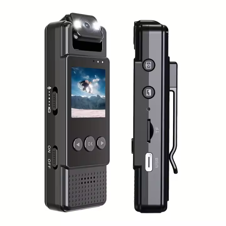 Cámara de acción portátil Full HD 1080P - Grabadora de vídeo portátil con batería de polímero de litio de 1200 mAh, carga dual USB, diseño de clip, grabación de audio y vídeo con un solo clic, tarjeta SD no incluida - 1