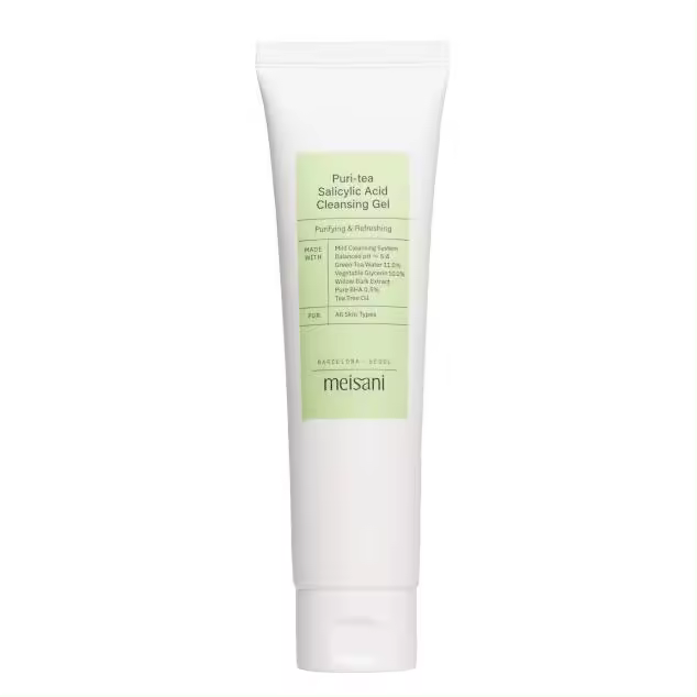 Meisani - PURI-TEA SALICYLIC ACID CLEANSING GEL - Limpiador en syndet vegano, sin sulfatos, con un pH equilibrado y formulado con tensioactivos suaves. - 150ml - Todo tipo de pieles, especialmente las grasas, con poros y con acné. - 1
