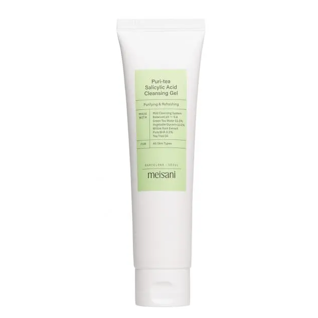 Meisani - PURI-TEA SALICYLIC ACID CLEANSING GEL - Limpiador en syndet vegano, sin sulfatos, con un pH equilibrado y formulado con tensioactivos suaves. - 150ml - Todo tipo de pieles, especialmente las grasas, con poros y con acné. - 1