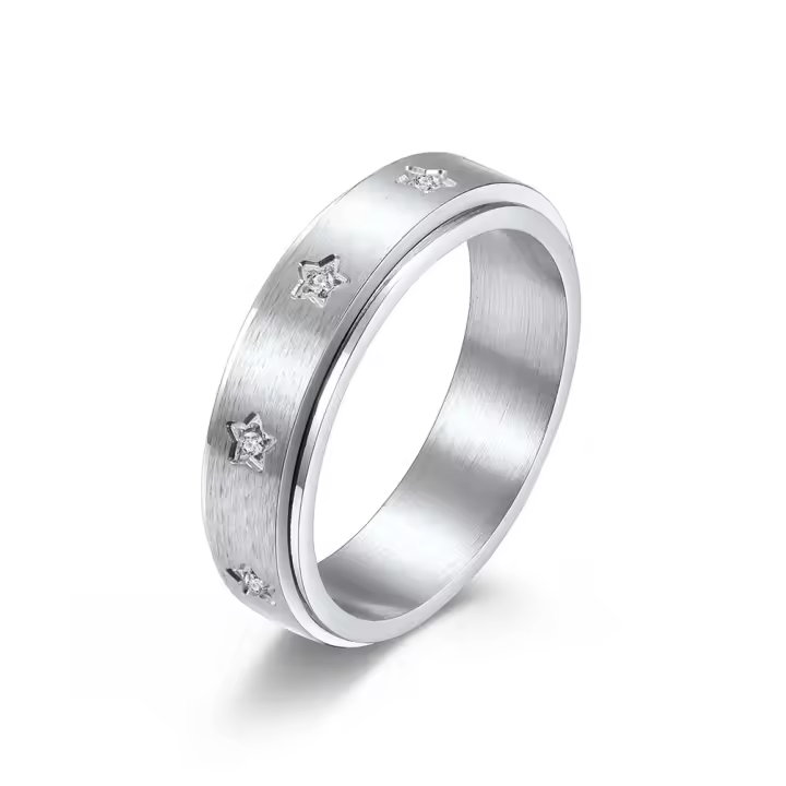 Anillo Rotativo De Acero Inoxidable Con Estrella De Diamante Para Aliviar El Ansiedad Y Descomprimir Anillo De Moda Unisex - 1