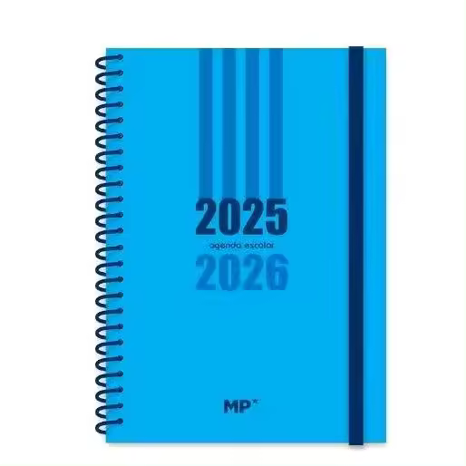 Mp-Agenda Escolar  semana vista 2025-2026 - Agenda Escolar desde Septiembre 2025 a junio 2026- Diseño en Portada semana vista ,tamaño 13x17 ,tapa plastica ,Encuadernación espiral cierre con goma,papelería bonita. 3 color para elegir. - 1