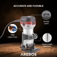AREBOS - Fresadora - 710W - con Accesorios - Fresadora Eléctrica  - con Recortadora y Base de Diving - details 23