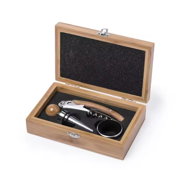 Set con accesorios para vinos NITOL en estuche de madera. - 1