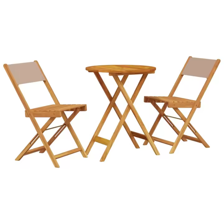 vidaXL Juego de bistro de 3 piezas tela y madera maciza taupe - 1