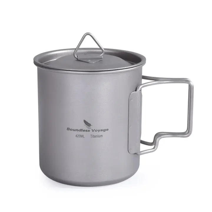 Taza De Camping Boundless Voyage De Titanio 300ml/420ml Con Tapa Vaso De Agua Para Exteriores Mug De Camping Sin Plegable Y Sin Descartable - 1