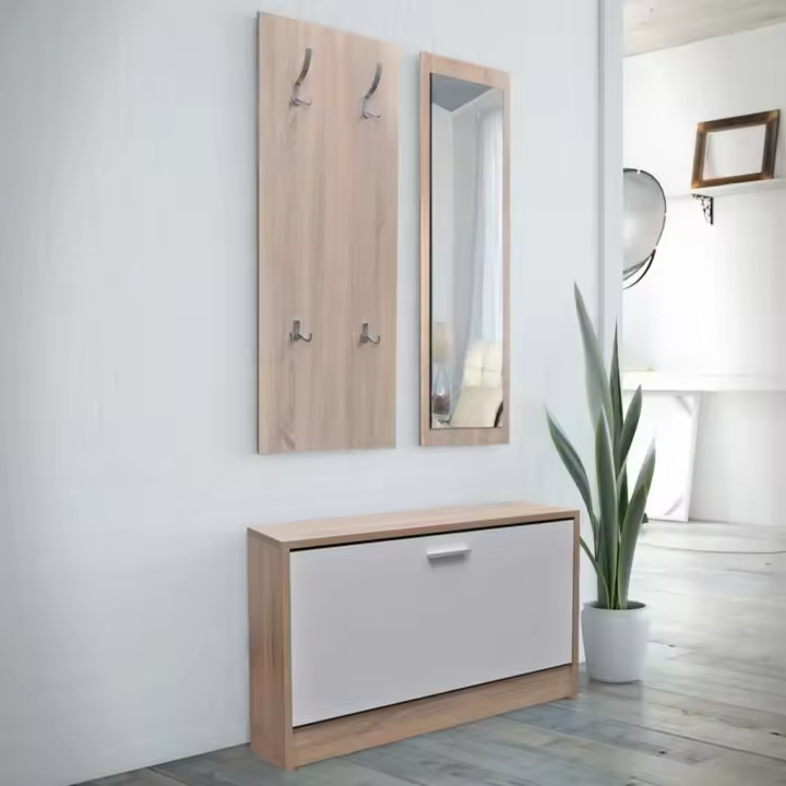 vidaXL Muebles Entradita Zapatero Espejo Perchero Madera Roble Color Blanco,  Gris sonoma,  Marrón roble - 1