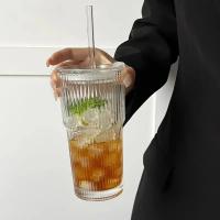 Vaso De Vidrio Con Tapa Y Pajita 600ml Estampado En Línea Para Bebidas Transparente Ideal Para Jugo Agua Y Café Frío - details 5