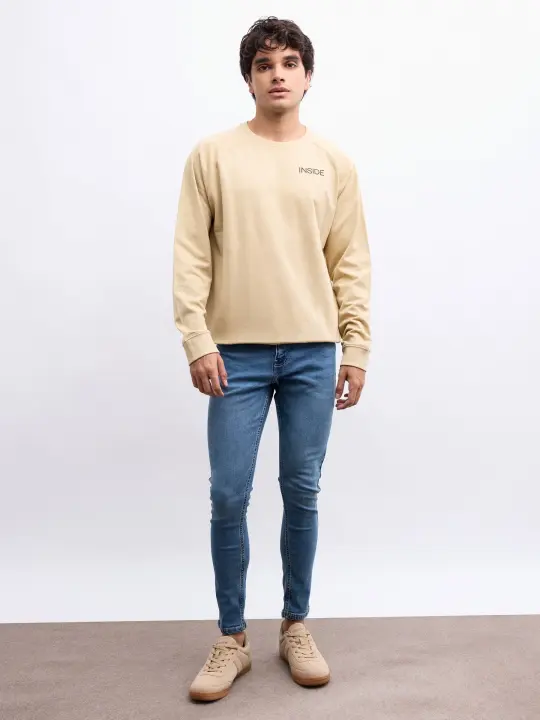 Jeans skinny de tejido denim azul de tiro medio con bolsillos y cierre de cremallera con botón INSIDE - 1