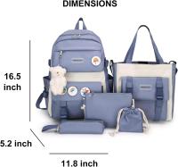 Mochila Escolar de 5 piezas para adolescentes, de Lona, de color lyso, para Mujeres, adolescentes y estudiantes, color Azul - details 0