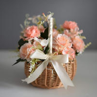 Cesta De Paja Tejida Con Flores Para Almacenamiento Cesta De Novia De Flores Hecha a Mano Para Decoración De Hogar Y Bodas - details 2