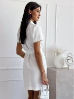 Vestido De Verano Para Mujer 2025 Blanco Con Cinturón Y Cuello Notch Estilo Oficina Elegante Manga Corta Cierre Doble - details 11