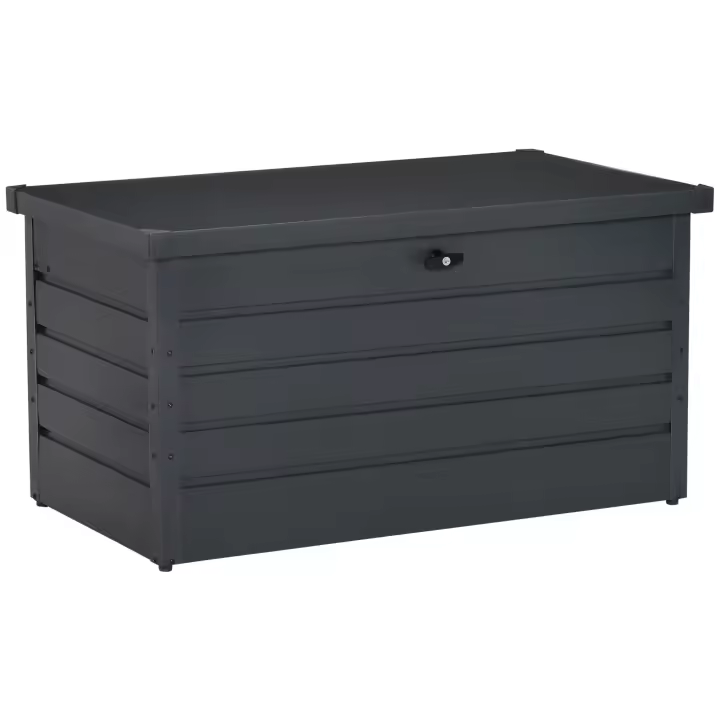 Outsunny Arcón Exterior Capacidad 311L Baúl de Almacenaje de Acero con Cerradura Llave Pistones Neumáticos para Jardín Terraza Patio 120x62x62 cm Gris Oscuro - 1