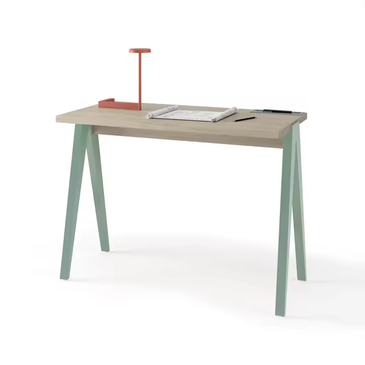 Escritorio de Herdasa modelo 629 de la colección COMPÁS, en melamina roble y patas lacadas - 1