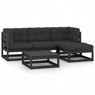 VIDAXL 3076583 conjunto negro de muebles para jardín de madera de pino macizo con cojines color gris antracita vida xl - 1