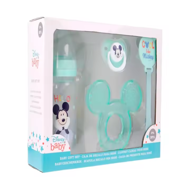 RPARTY- Set De Regalo Para Bebé Que Incluye Biberón, Chupete, Sujetachupetes Y Mordedor. Mickey y Minnie - 1
