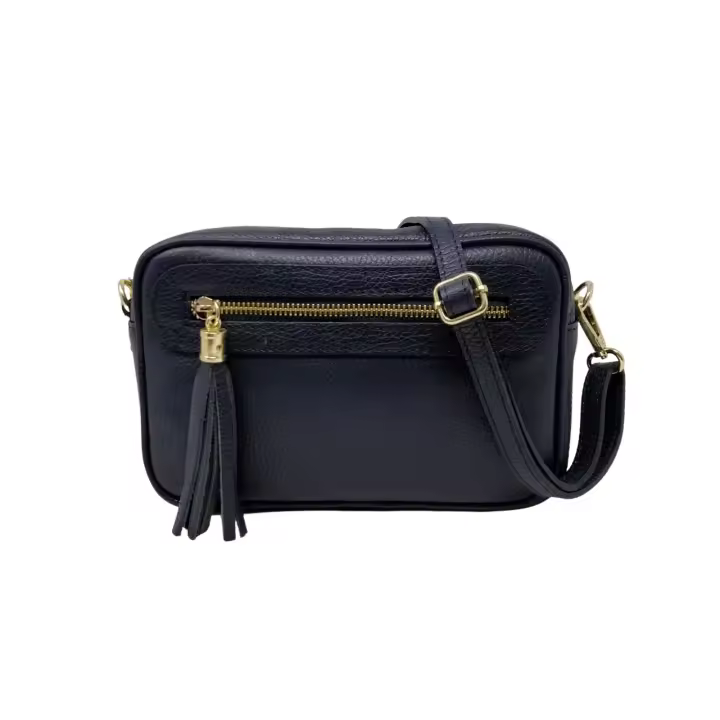 Bolso de HOMBRO para mujer de cuero Genuino, Bandolera Mujer Pequenas, adjustable Y 2 bolsos con Cremallera, Italian artesania JOY Azul - 1