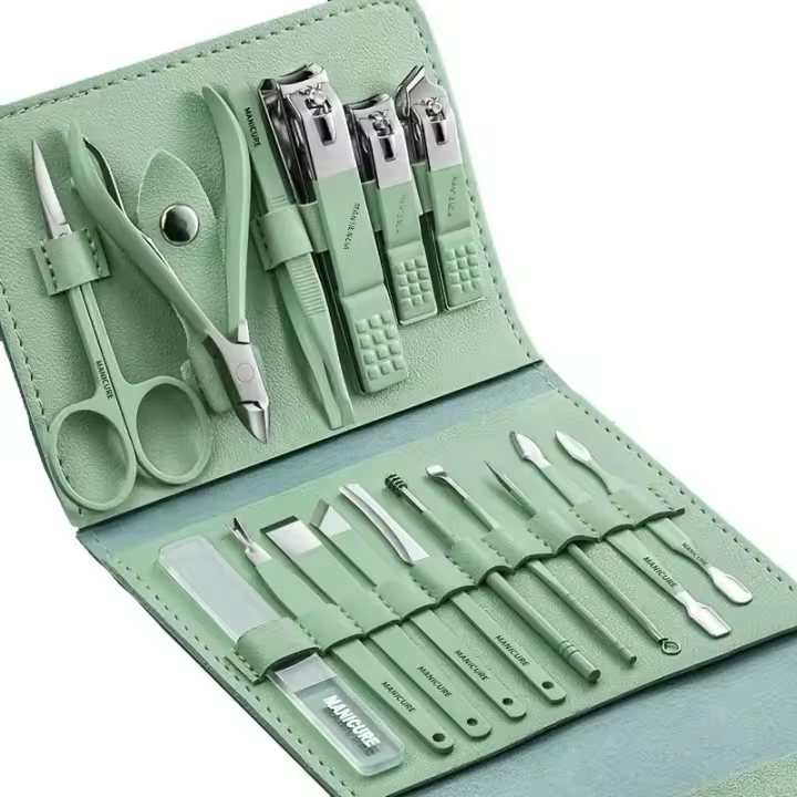 Juego De 12-16pcs Cortauñas De Acero Inoxidable Con Bolsa Plegable Kit De Manicura Herramienta De Belleza Para El Rostro Y Cuidado De Uñas - 1