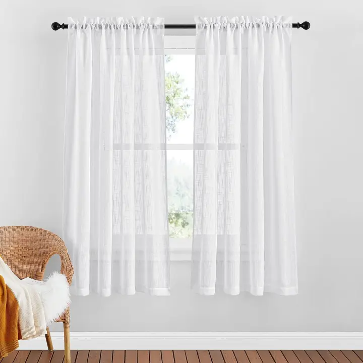 Visillos Confeccionados Blancos - Cortinas Modernas Cortas para Ventanas Salón Dormitorio Infantil Juventil, 2 Paneles, Blanco - 1