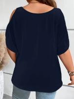 Camiseta de Verano para Mujer Talla Grande – Top Holgado e Informal con Hombros Descubiertos y Recortes a la Moda - details 6
