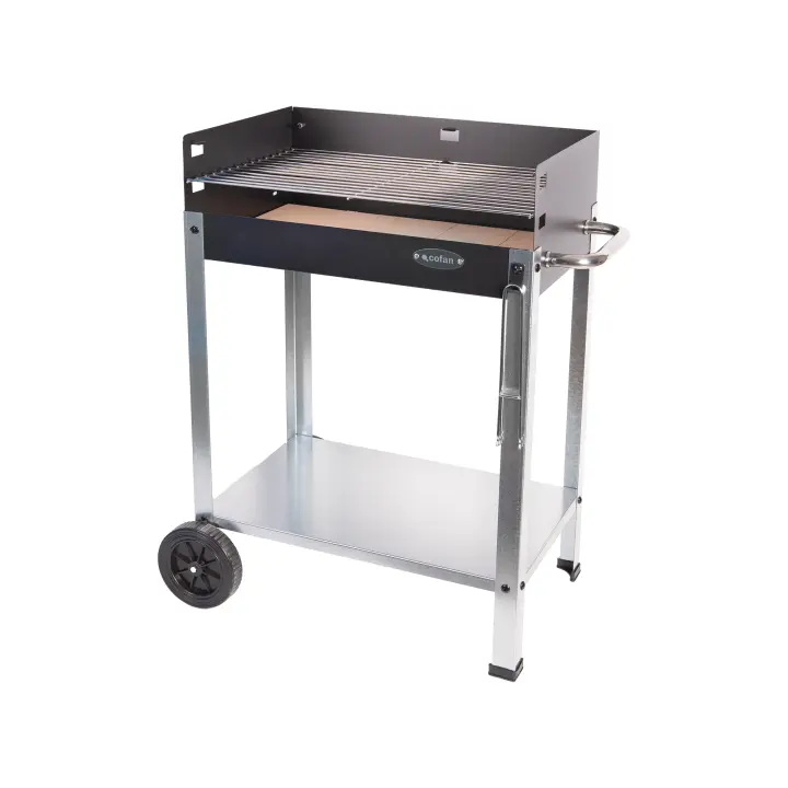 Cofan Barbacoa de carbón con ruedas | Parrilla ajustable | Con ladrillo refractario y asa lateral | Fácil transporte | Gran superficie de asado | Medidas: 56,7 x 36 x 83 cm - 1