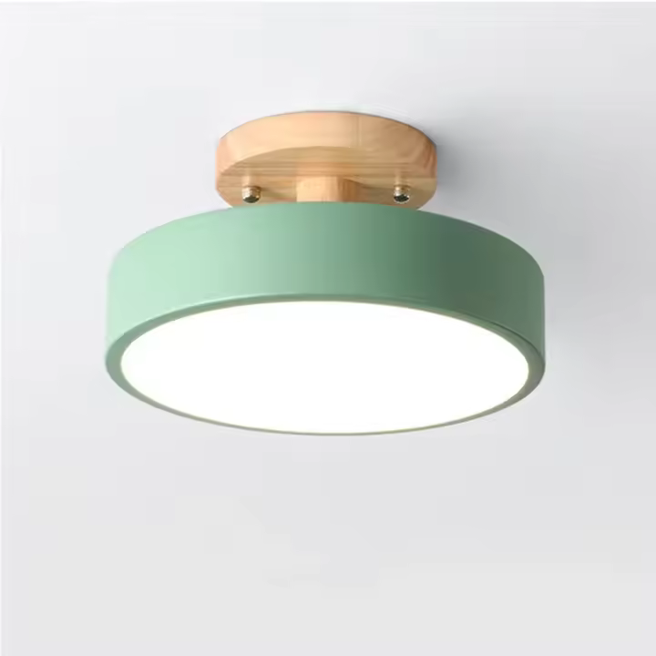 Lámpara De Techo Industrial Nórdica Para Entrada Sala De Estar Comedor Dormitorio Estudio Baño Luz Redonda De Madera Moderna - 1