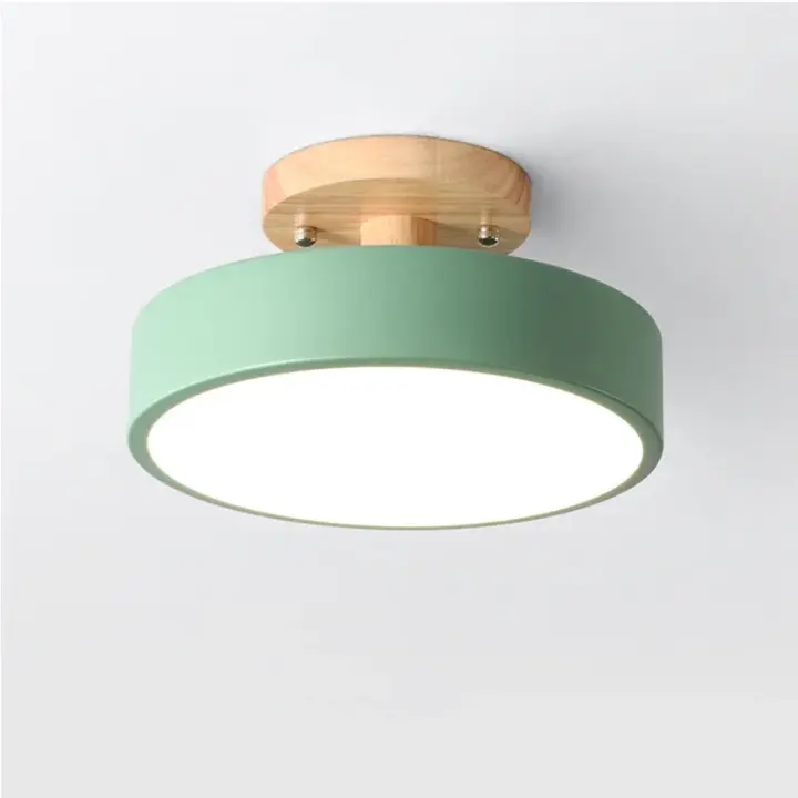 Lámpara De Techo Industrial Nórdica Para Entrada Sala De Estar Comedor Dormitorio Estudio Baño Luz Redonda De Madera Moderna - 1